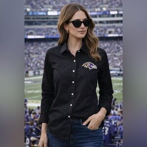 Baltimore Ravens Black Womens Button Down Shirt Shirt Size Small